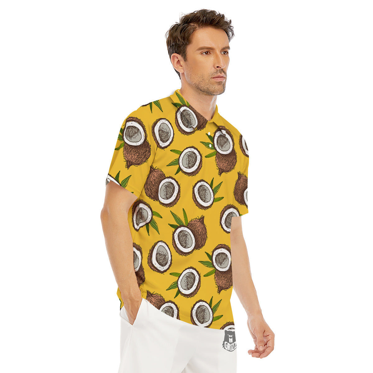 Coconut Yellow Print Pattern Men's Golf Shirts-grizzshop