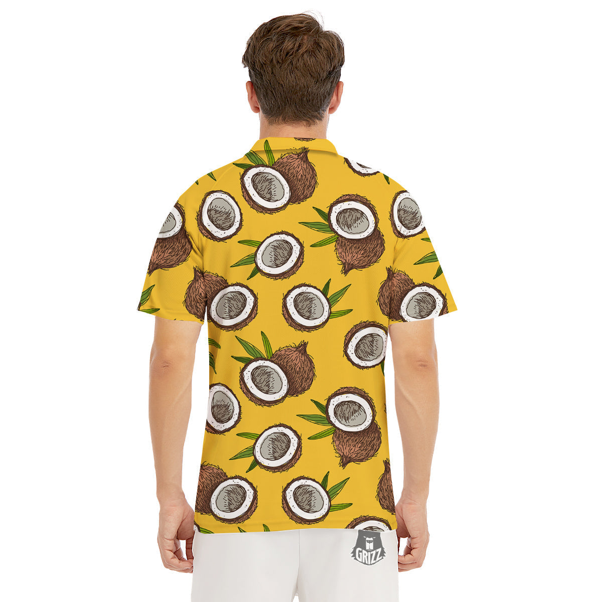 Coconut Yellow Print Pattern Men's Golf Shirts-grizzshop