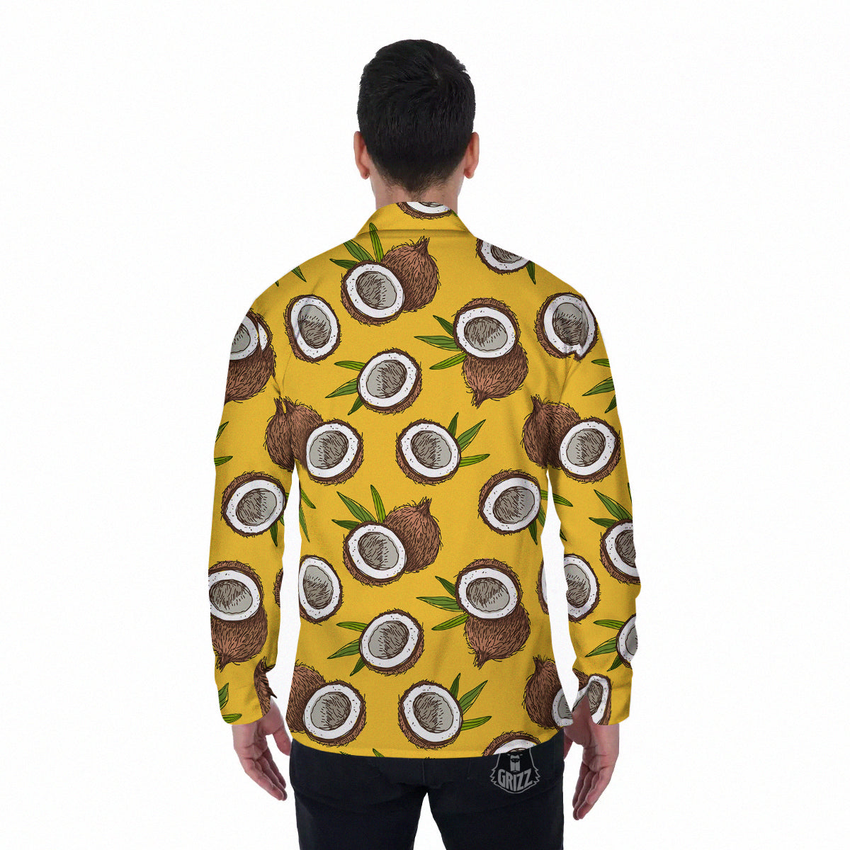 Coconut Yellow Print Pattern Men's Long Sleeve Shirts-grizzshop