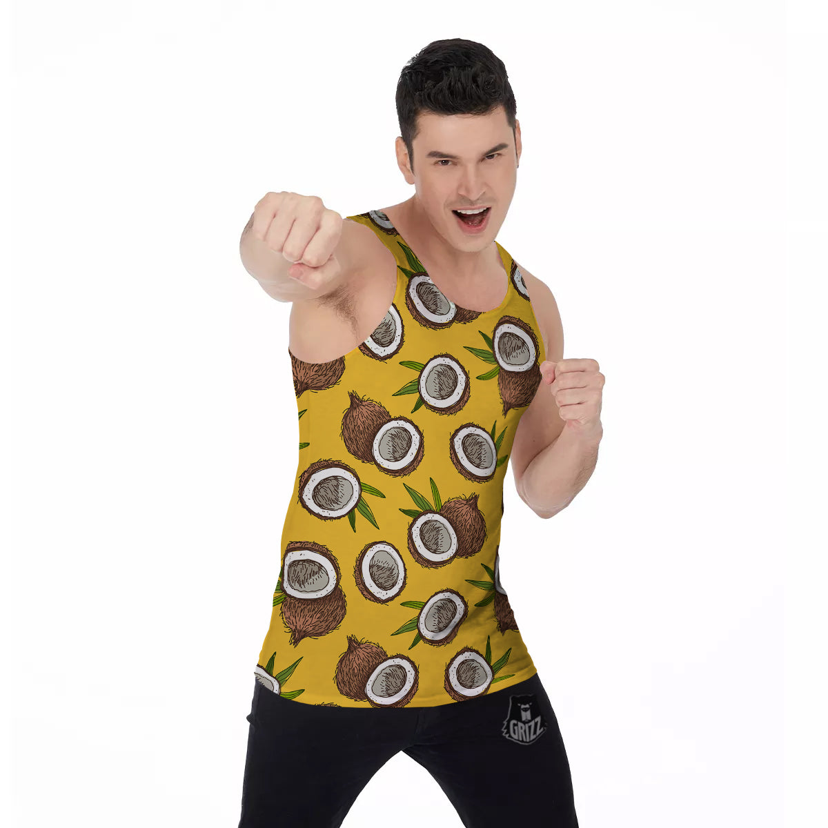 Coconut Yellow Print Pattern Men's Tank Top-grizzshop