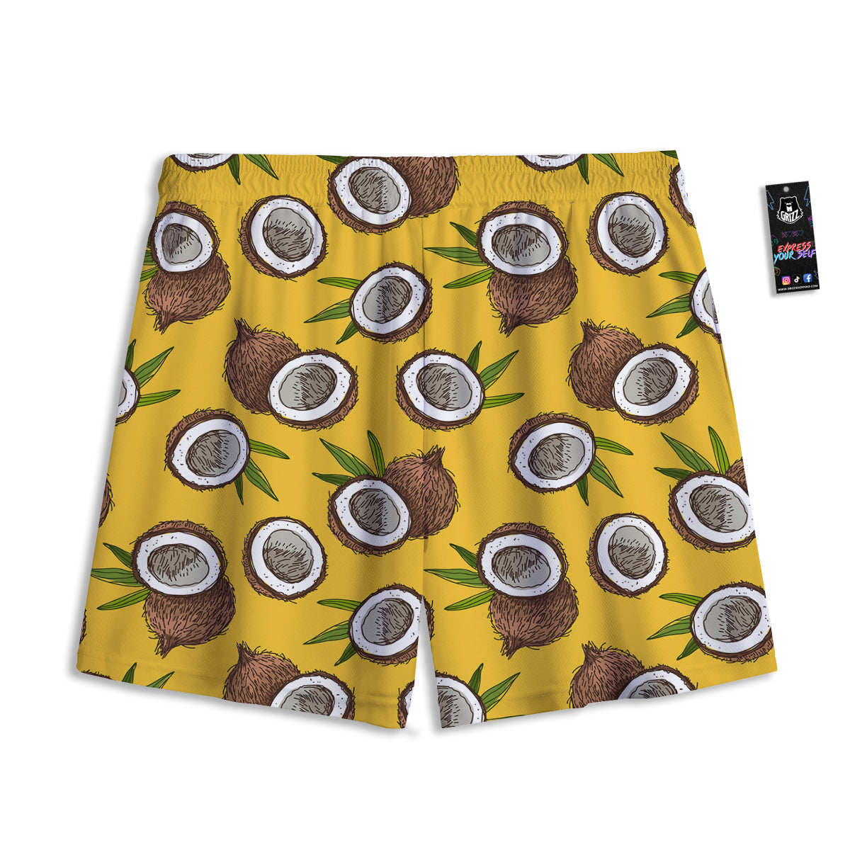Coconut Yellow Print Pattern Mesh Shorts