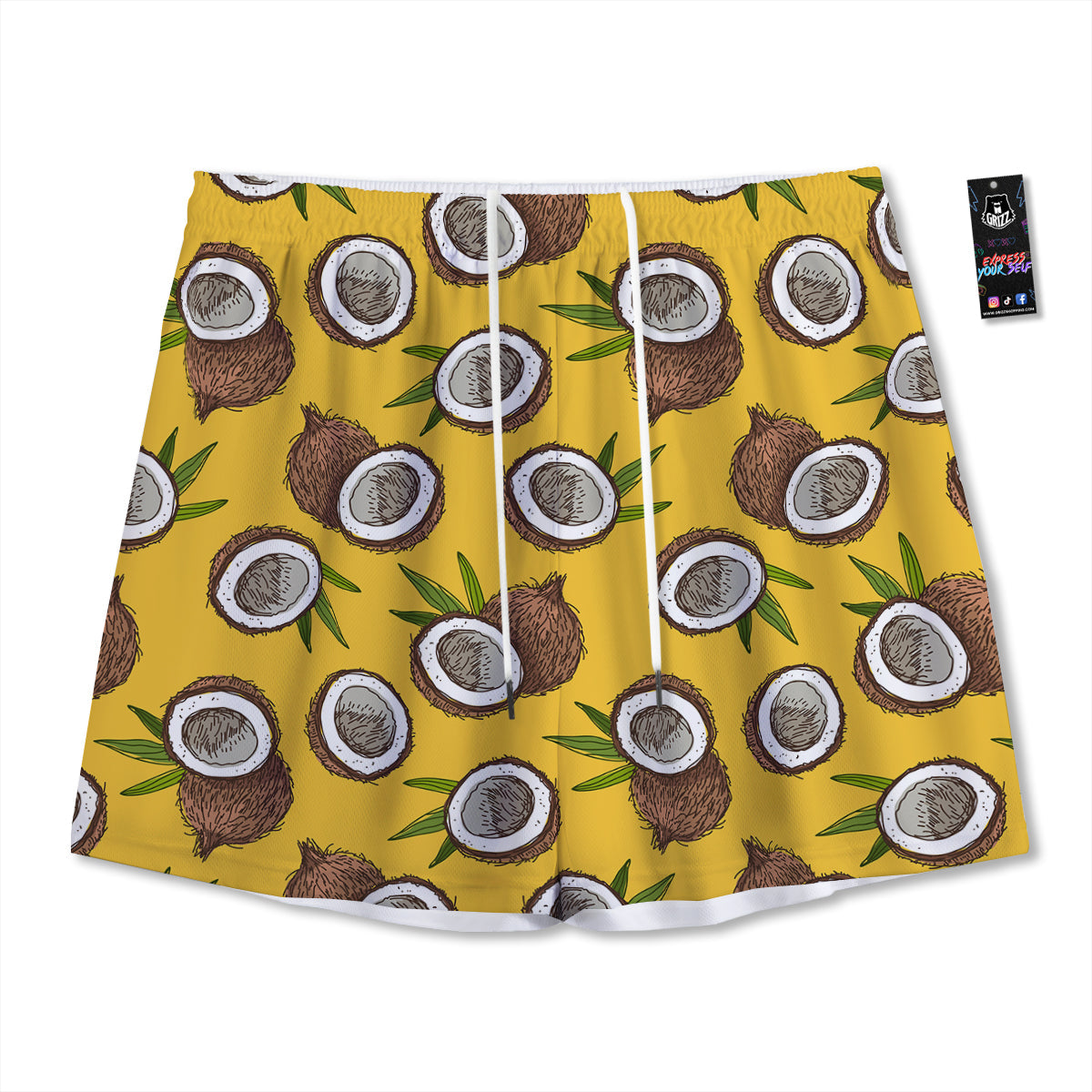 Coconut Yellow Print Pattern Mesh Shorts