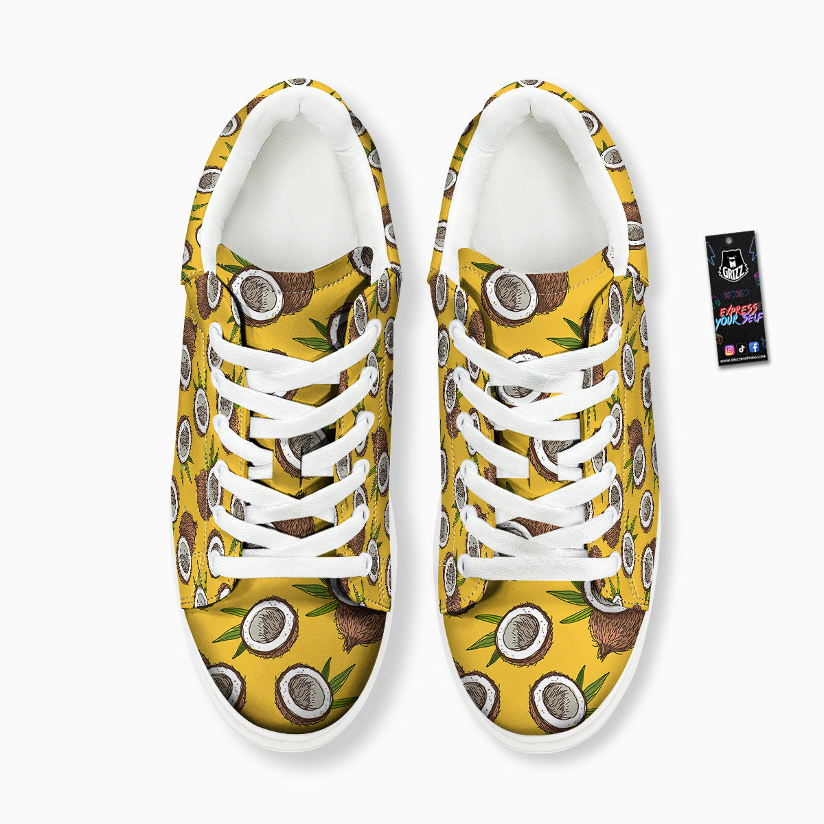 Coconut Yellow Print Pattern Platform Shoes-grizzshop