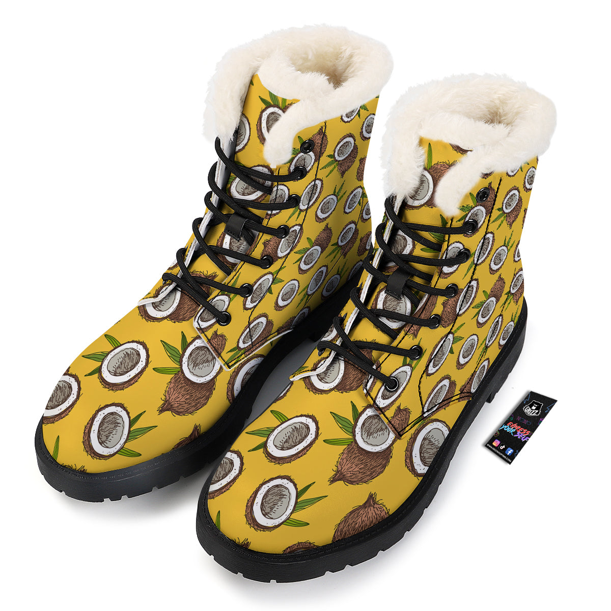 Coconut Yellow Print Pattern Winter Boots-grizzshop