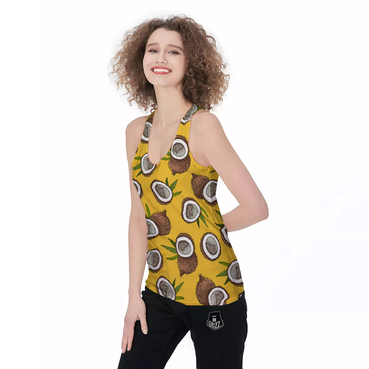 Coconut Yellow Print Pattern Women's Racerback Tank Top-grizzshop