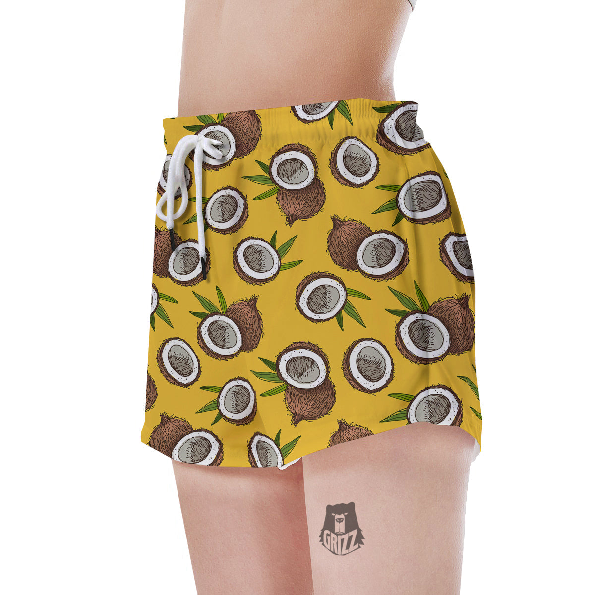 Coconut Yellow Print Pattern Women's Shorts-grizzshop