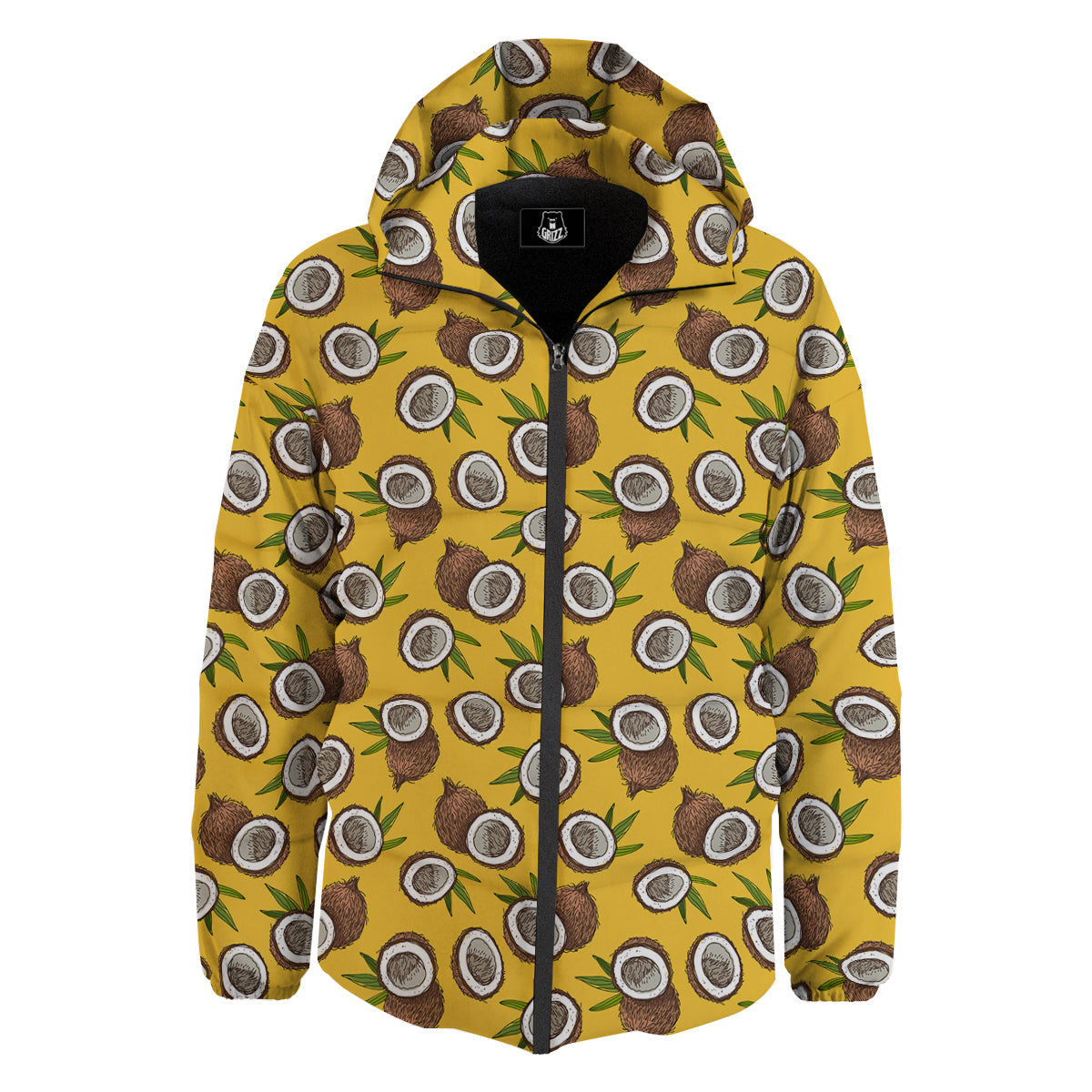 Coconut Yellow Vintage Print Pattern Down Jacket-grizzshop