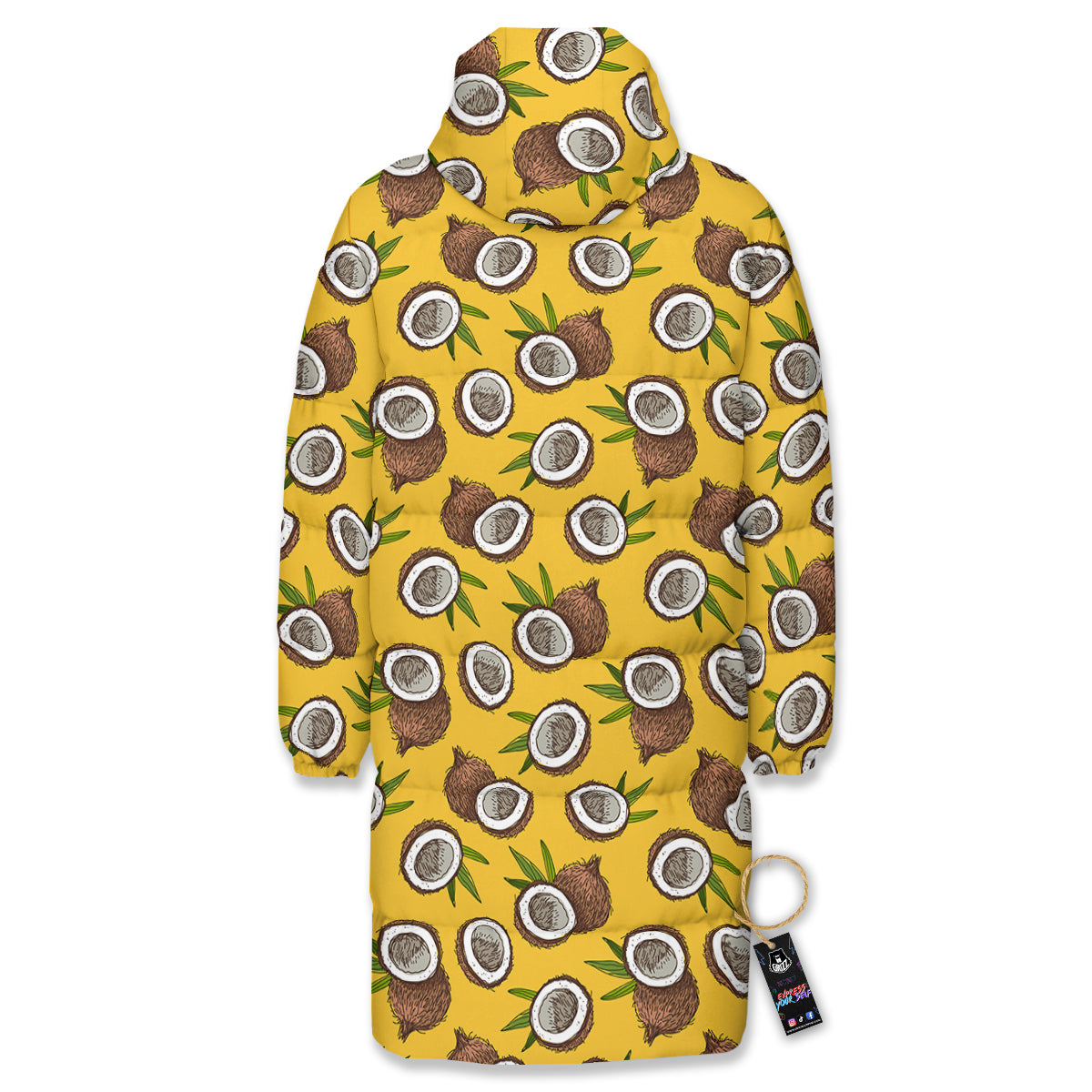 Coconut Yellow Vintage Print Pattern Long Down Jacket-grizzshop
