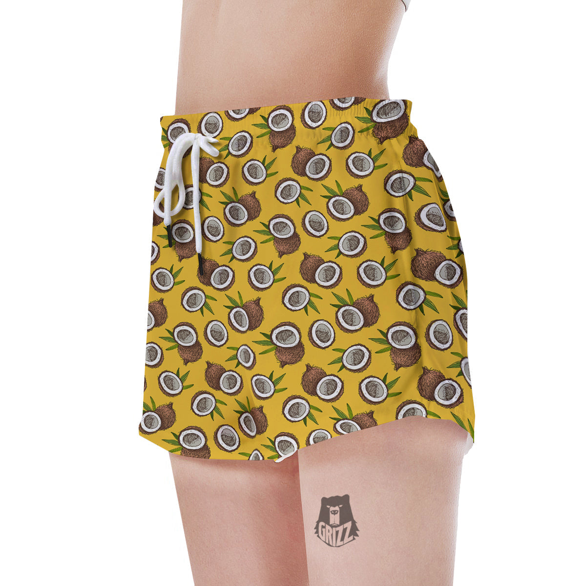 Coconut Yellow Vintage Print Pattern Women's Shorts-grizzshop