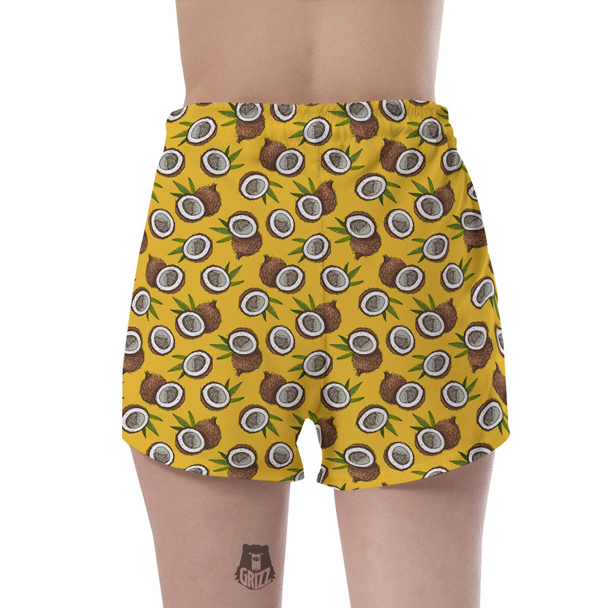 Coconut Yellow Vintage Print Pattern Women's Shorts-grizzshop