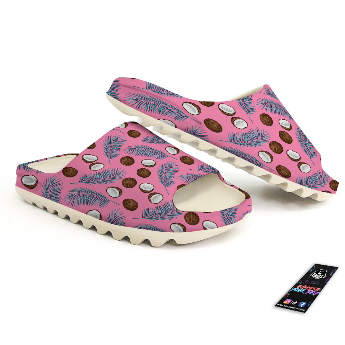 Coconut Pink And Palm Leaf Print Pattern Sandals-grizzshop