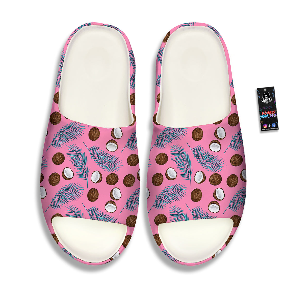 Coconut Pink And Palm Leaf Print Pattern Sandals-grizzshop
