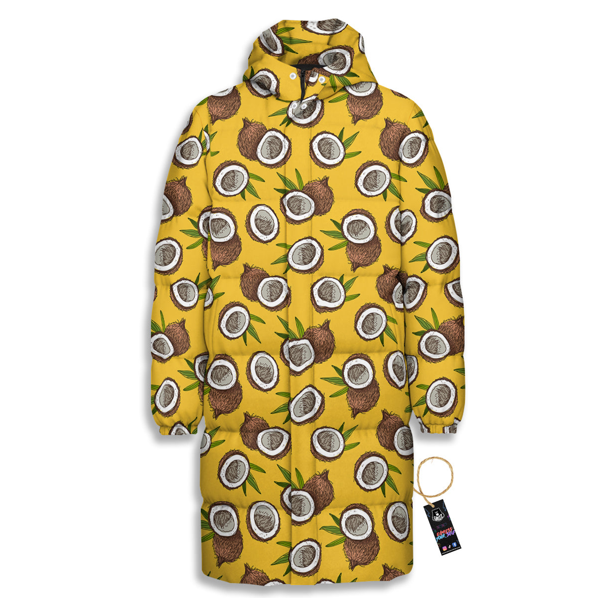 Coconut Yellow Vintage Print Pattern Long Down Jacket
