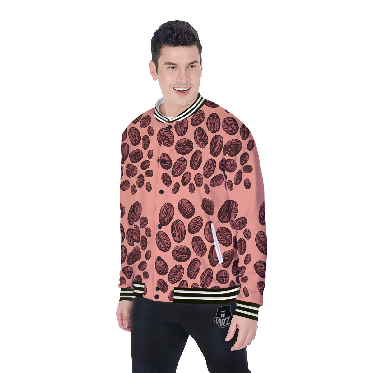 Coffee Bean Vintage Print Pattern Baseball Jacket-grizzshop