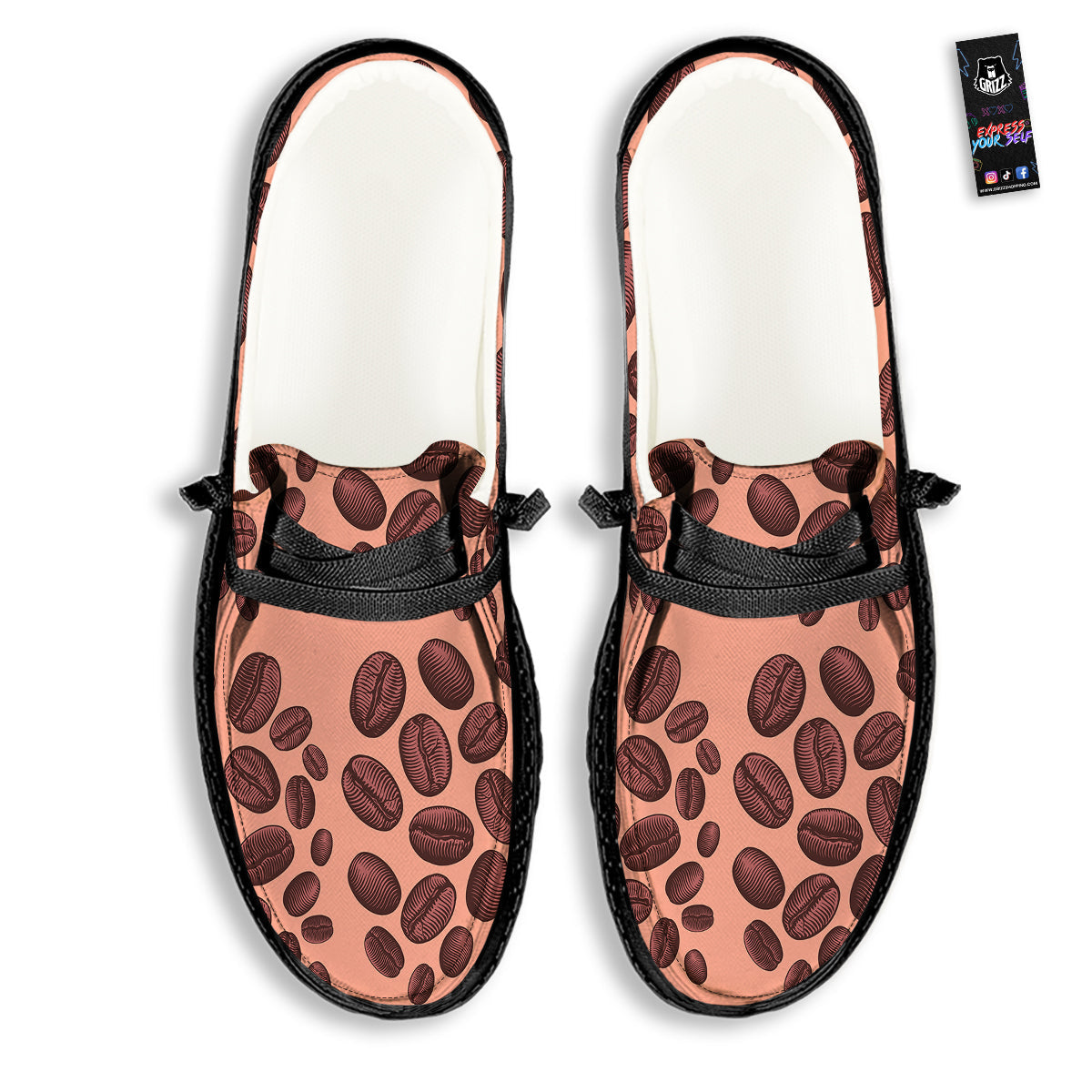 Coffee Bean Vintage Print Pattern Black Loafers-grizzshop