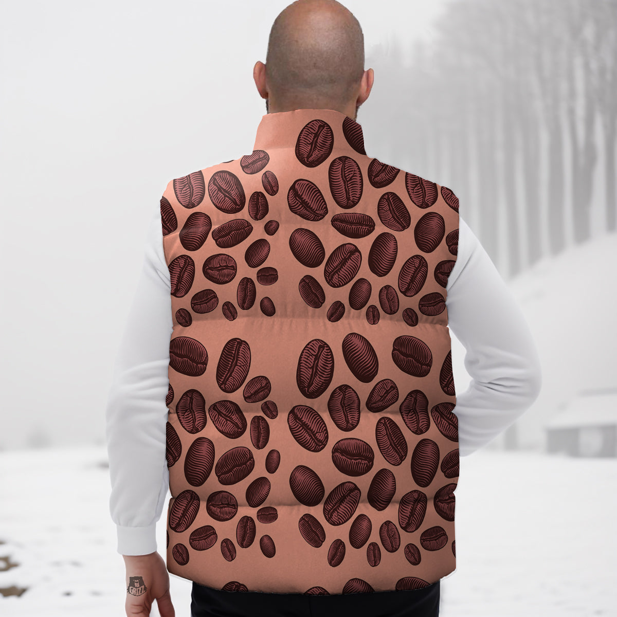 Coffee Bean Vintage Print Pattern Down Vest-grizzshop