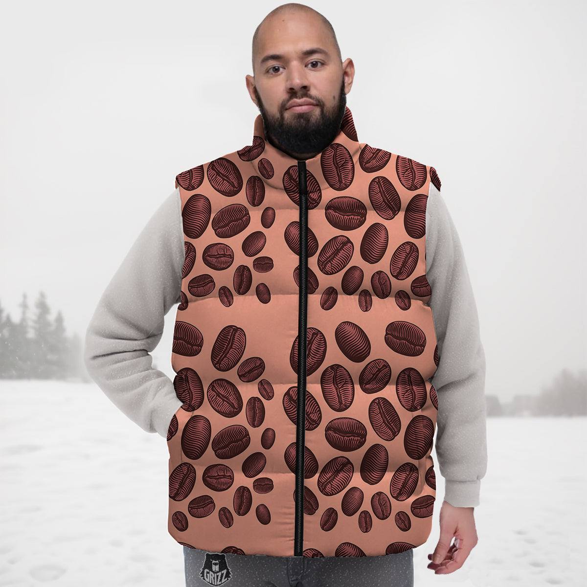 Coffee Bean Vintage Print Pattern Down Vest-grizzshop