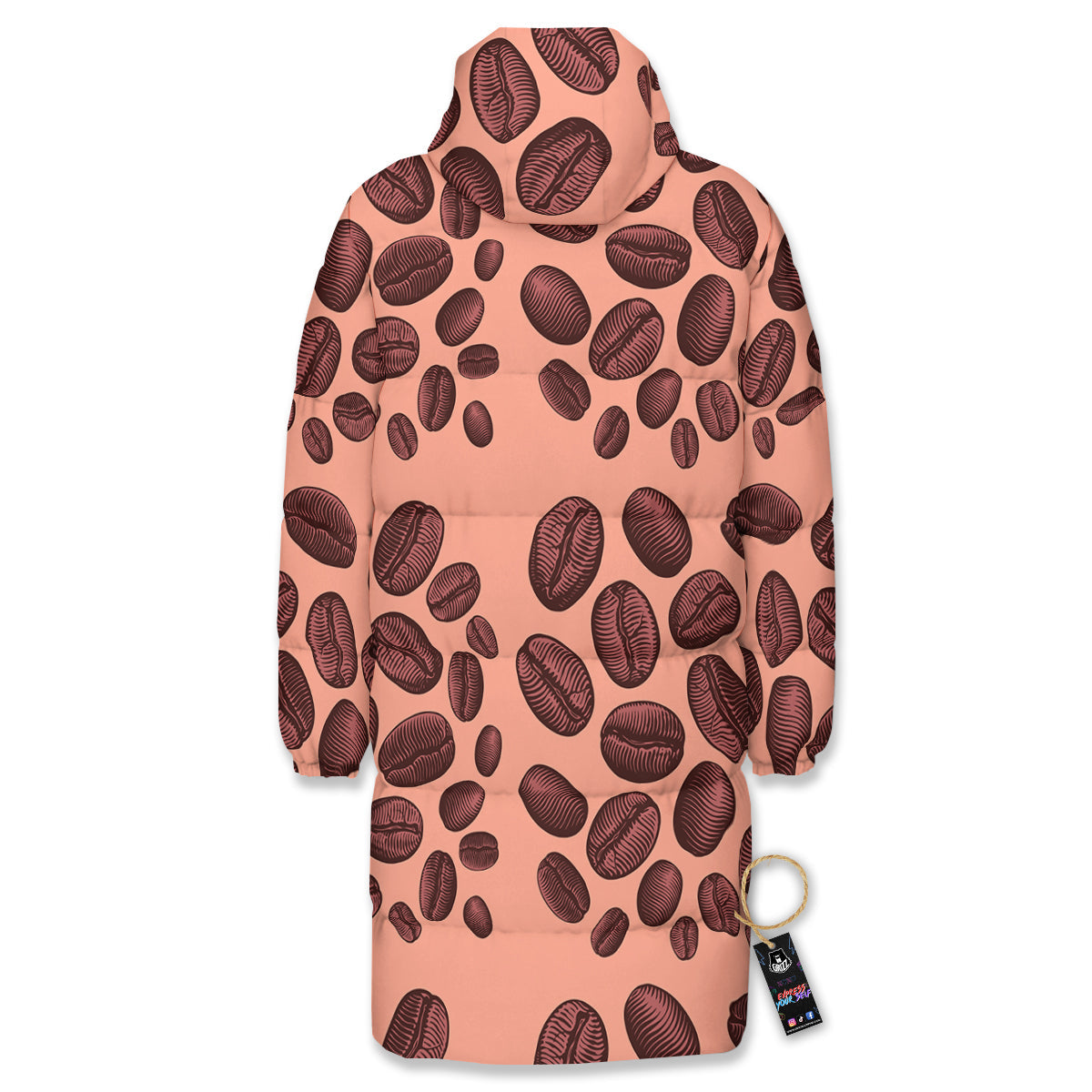 Coffee Bean Vintage Print Pattern Long Down Jacket-grizzshop