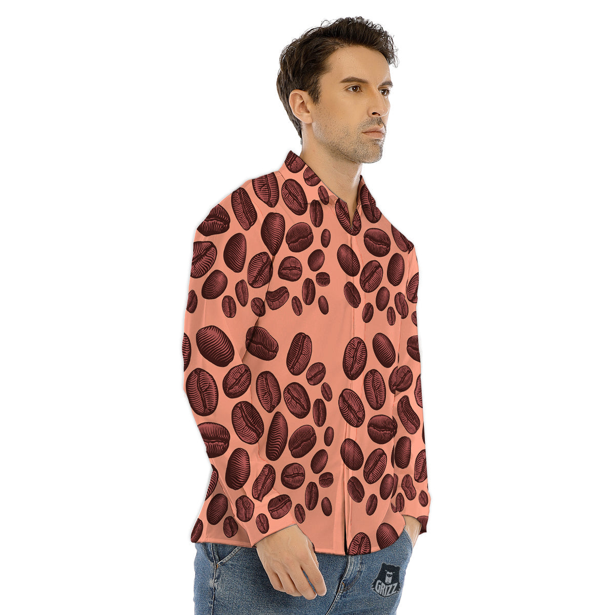 Coffee Bean Vintage Print Pattern Men's Dress Shirts-grizzshop
