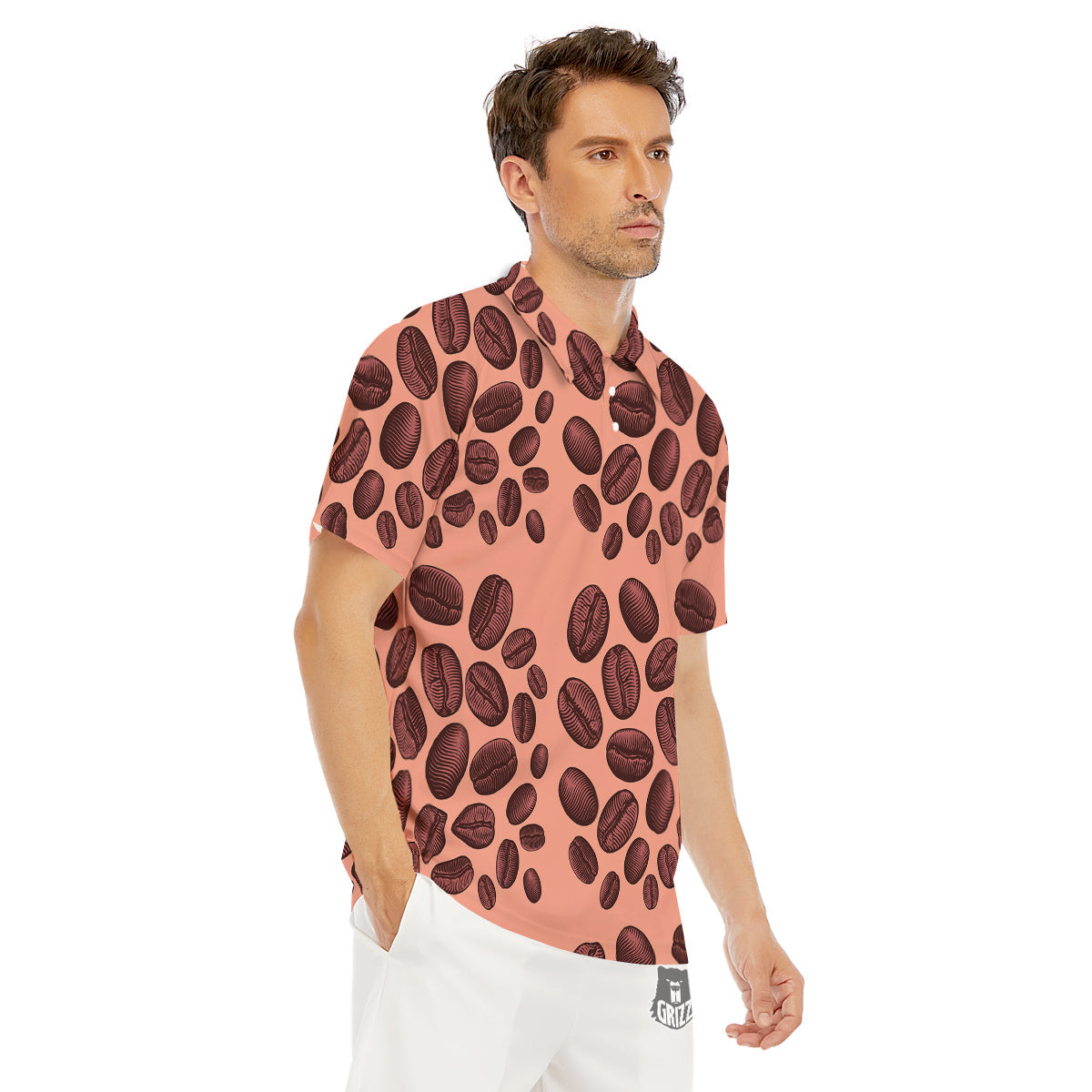Coffee Bean Vintage Print Pattern Men's Golf Shirts-grizzshop