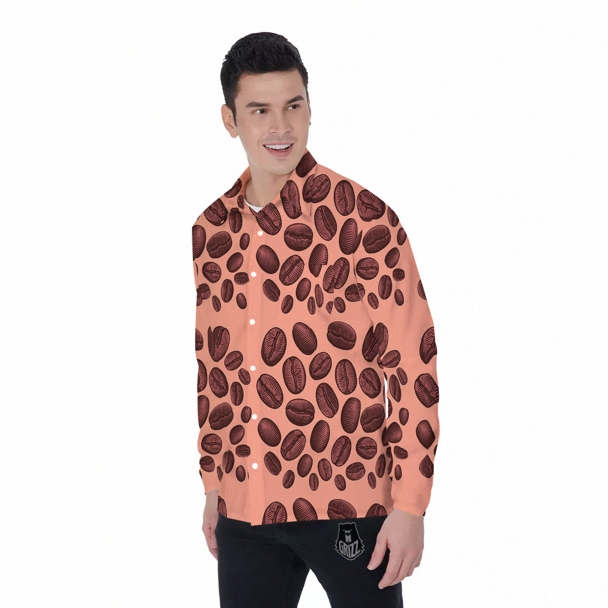 Coffee Bean Vintage Print Pattern Men's Long Sleeve Shirts-grizzshop