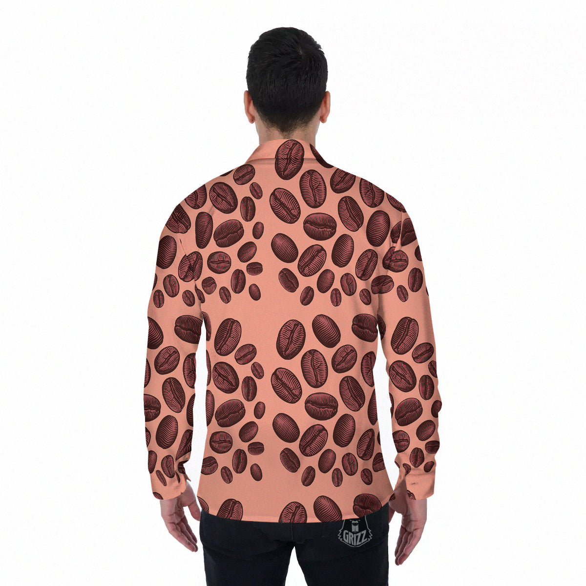 Coffee Bean Vintage Print Pattern Men's Long Sleeve Shirts-grizzshop