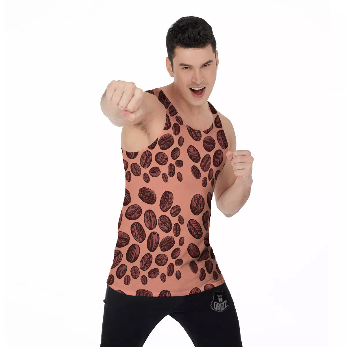 Coffee Bean Vintage Print Pattern Men's Tank Top-grizzshop