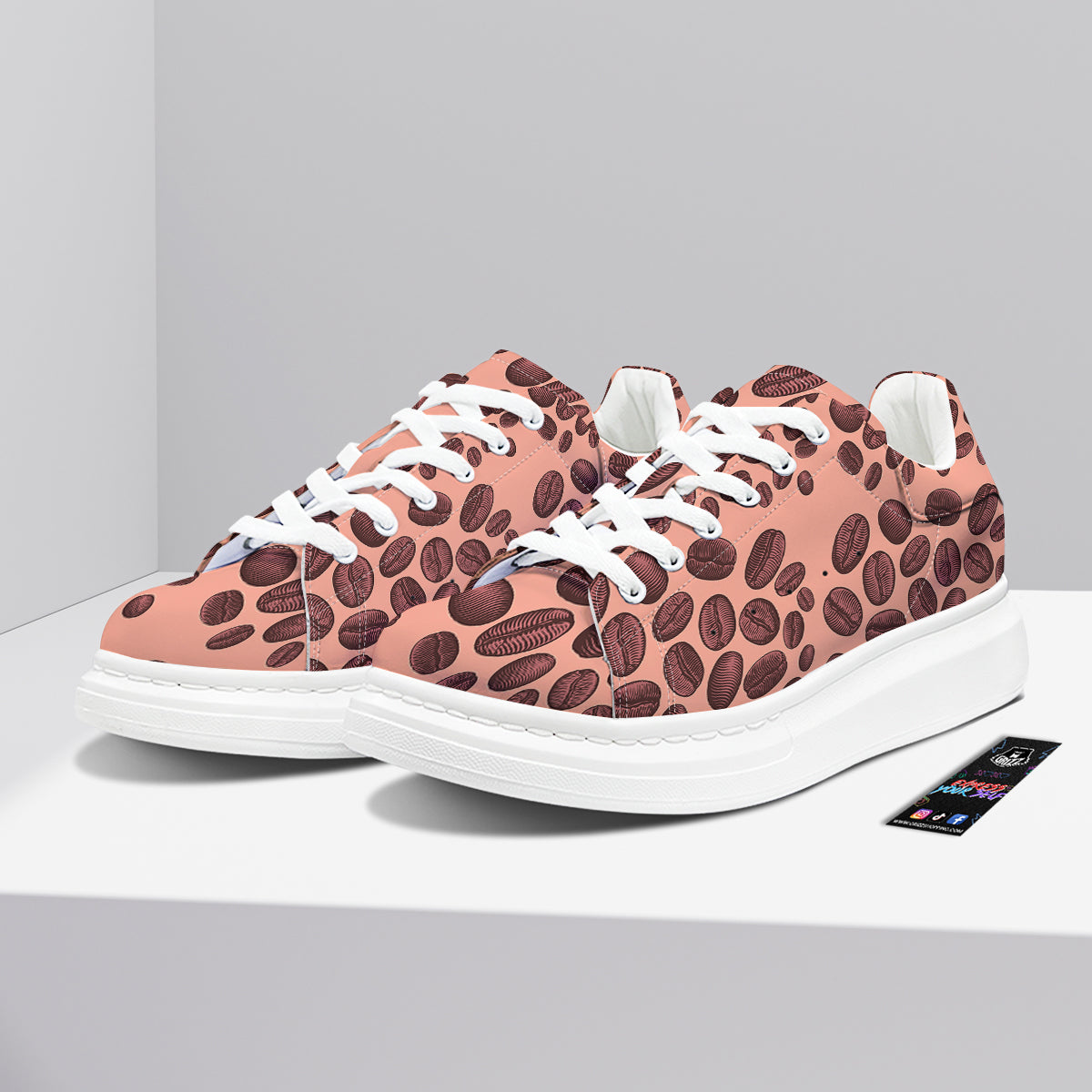 Coffee Bean Vintage Print Pattern Platform Shoes-grizzshop