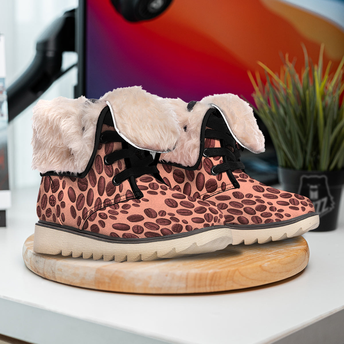 Coffee Bean Vintage Print Pattern Snow Boots-grizzshop