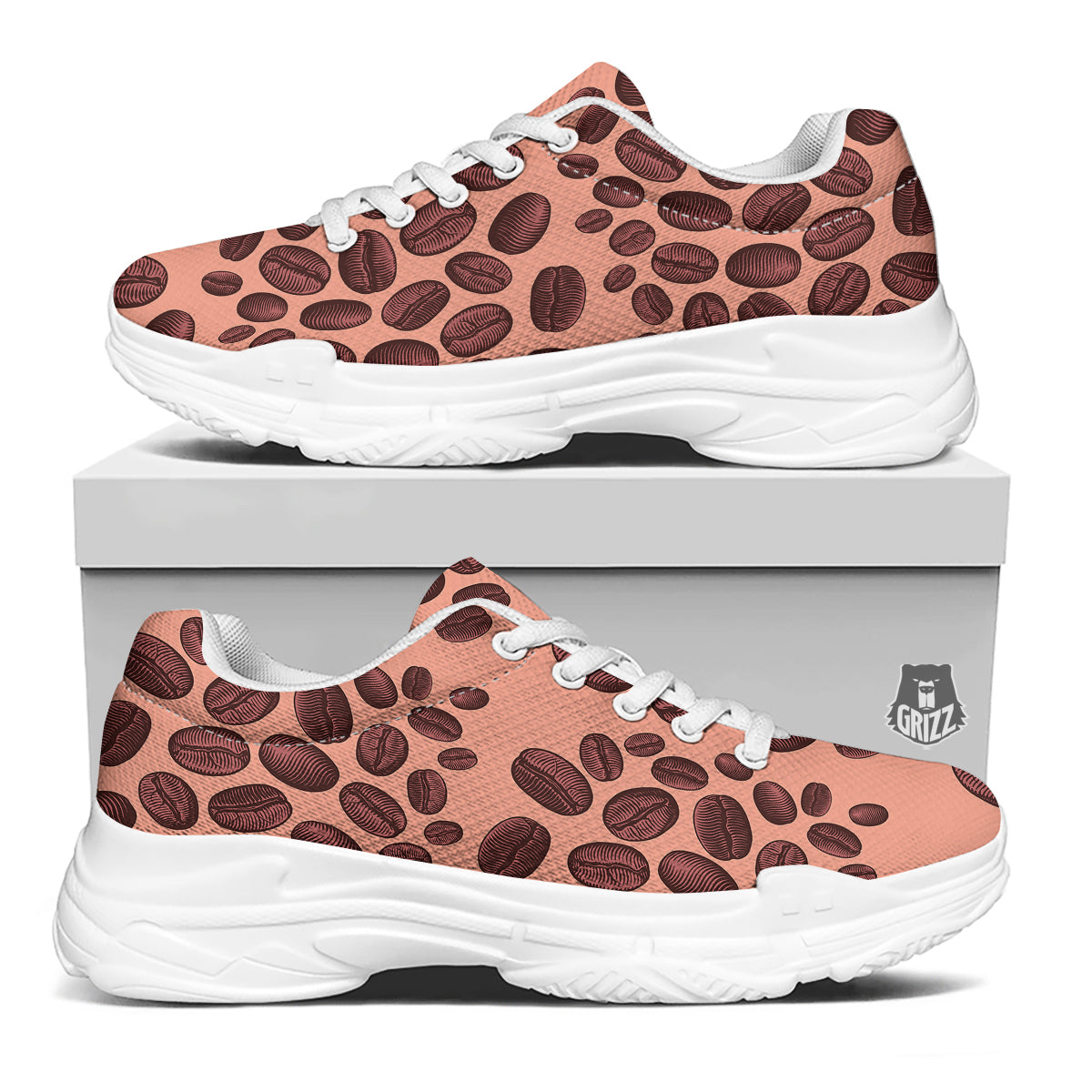 Coffee Bean Vintage Print Pattern White Chunky Shoes-grizzshop