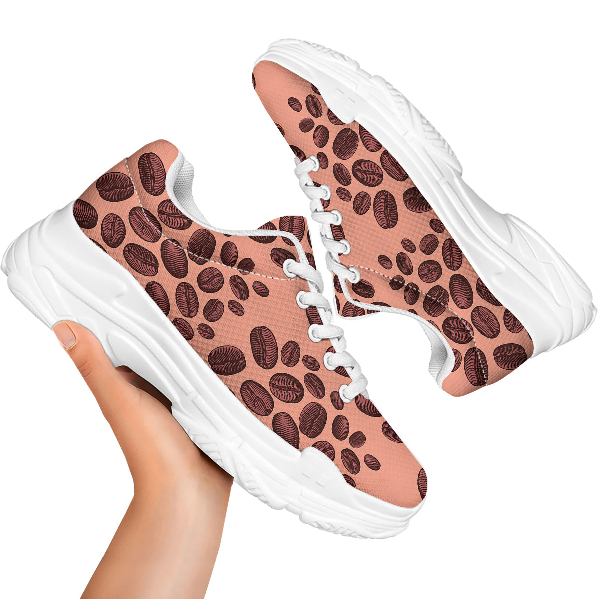 Coffee Bean Vintage Print Pattern White Chunky Shoes-grizzshop