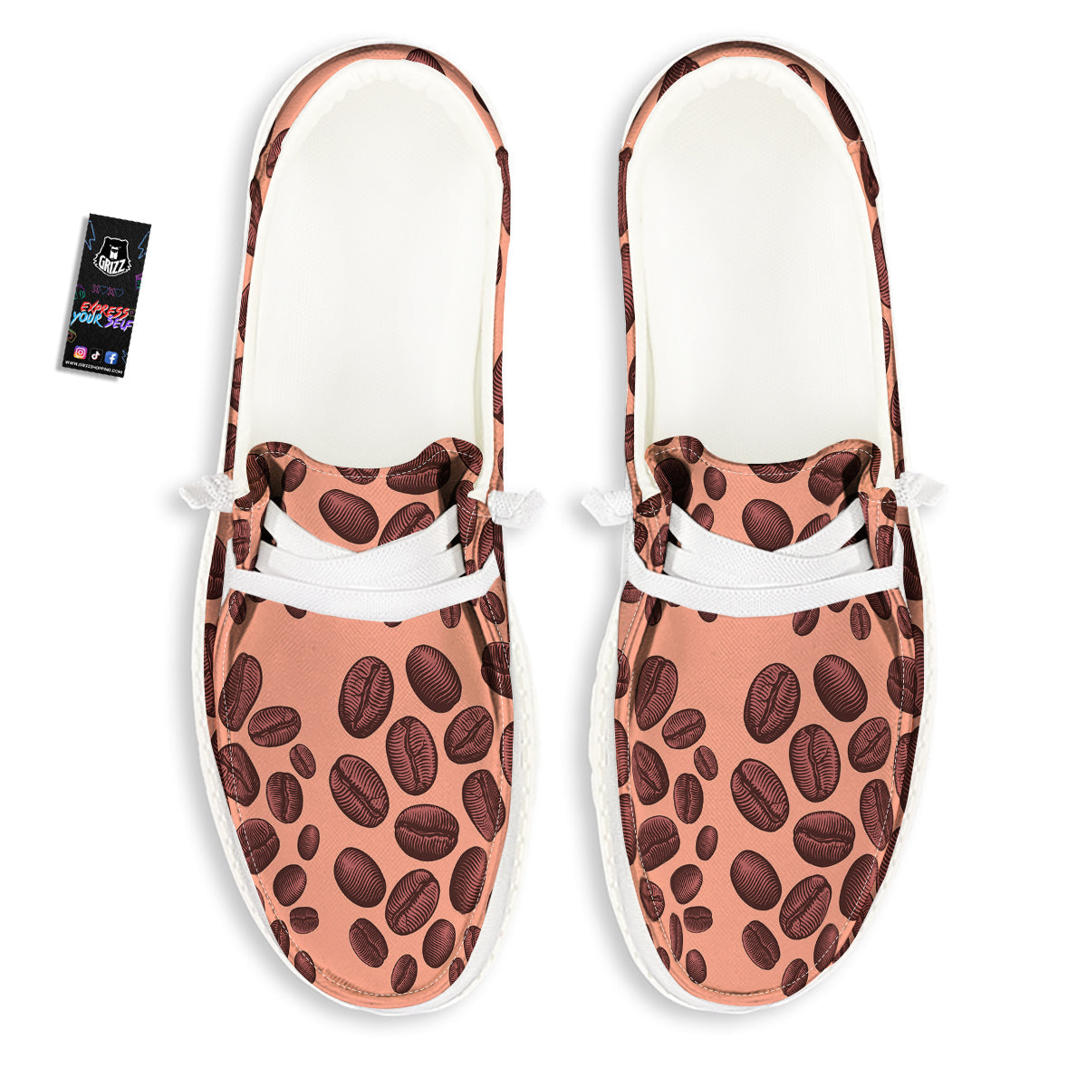Coffee Bean Vintage Print Pattern White Loafers-grizzshop