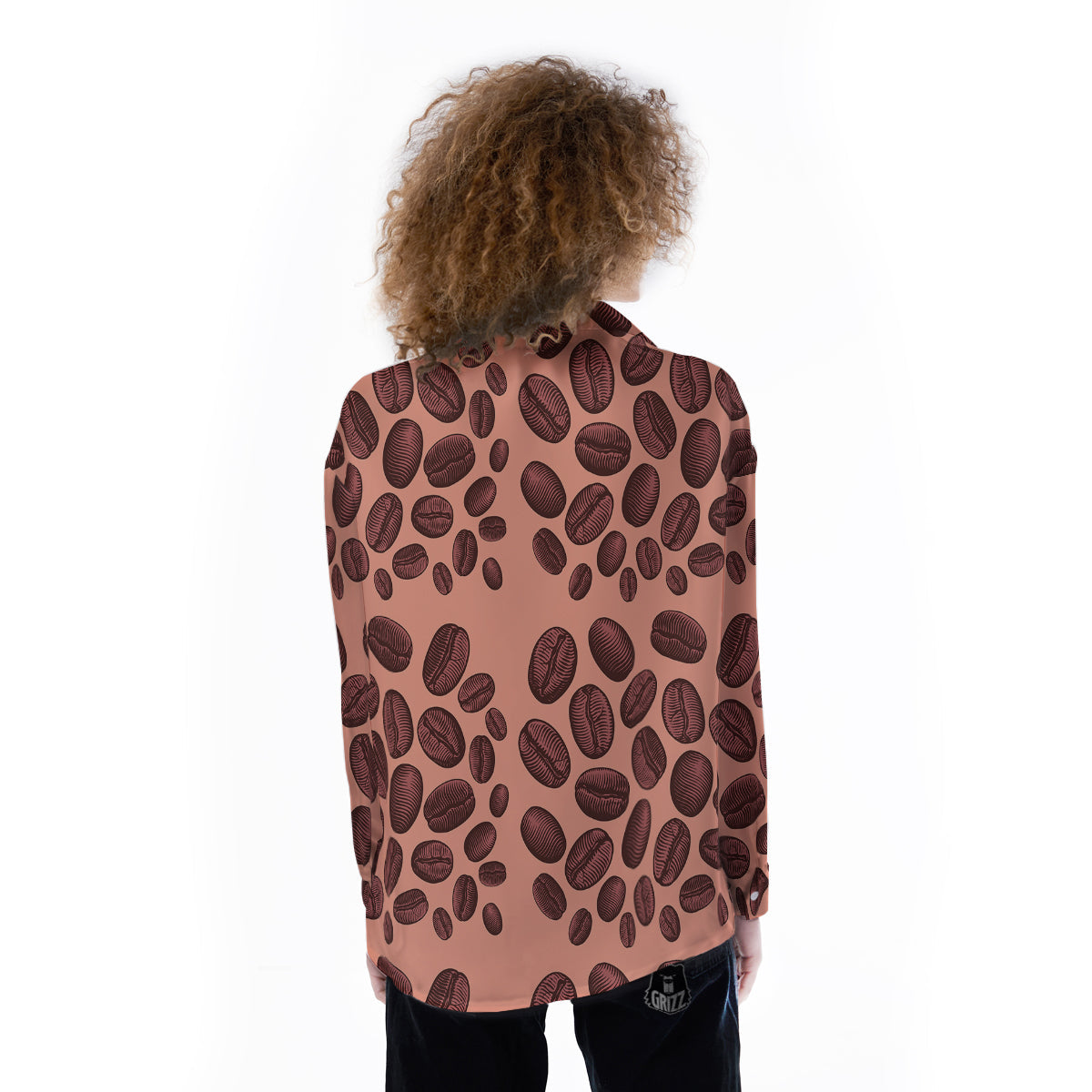 Coffee Bean Vintage Print Pattern Women's Long Sleeve Shirts-grizzshop
