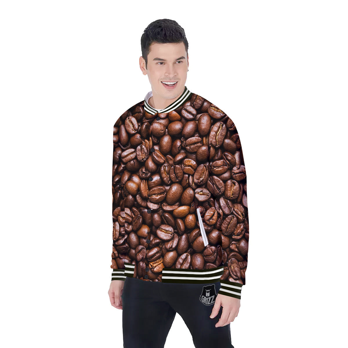 Coffee Beans Print Baseball Jacket-grizzshop