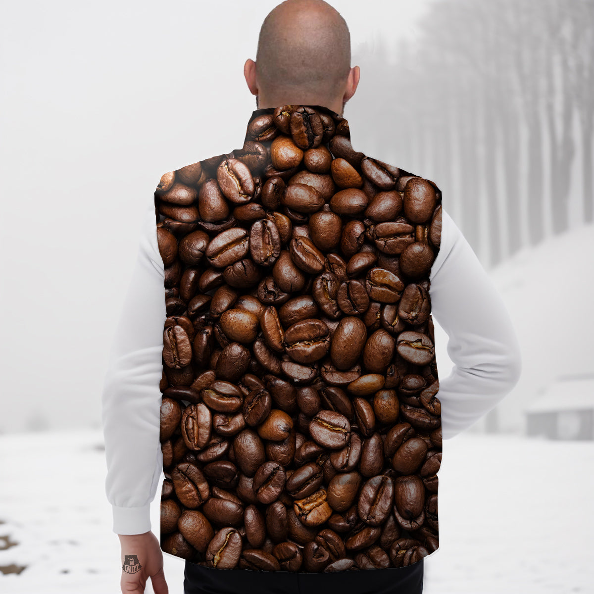Coffee Beans Print Down Vest-grizzshop