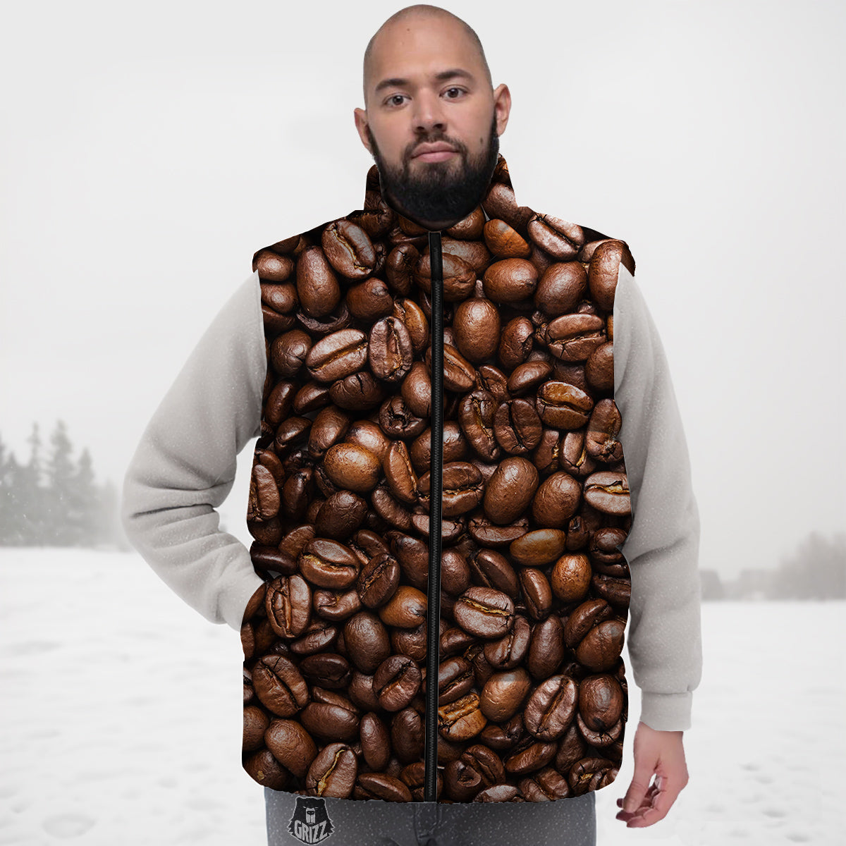 Coffee Beans Print Down Vest-grizzshop