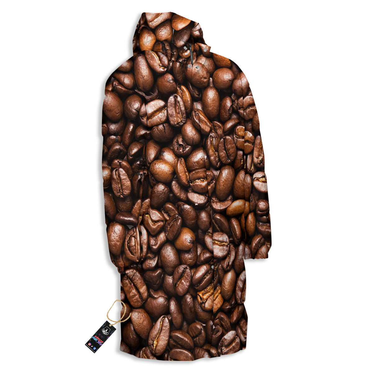 Coffee Beans Print Long Down Jacket-grizzshop