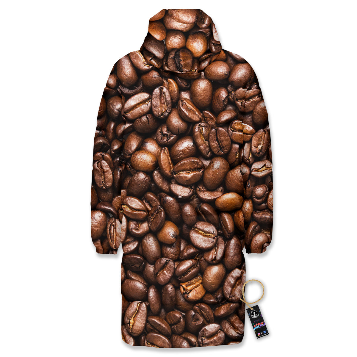 Coffee Beans Print Long Down Jacket-grizzshop
