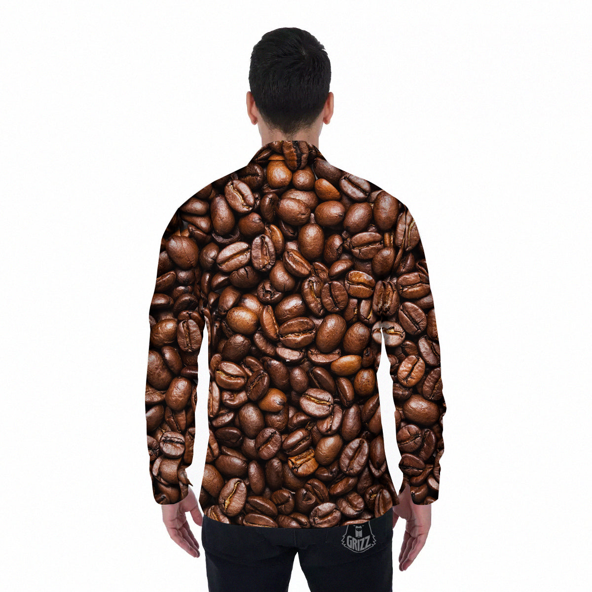 Coffee Beans Print Men's Long Sleeve Shirts-grizzshop