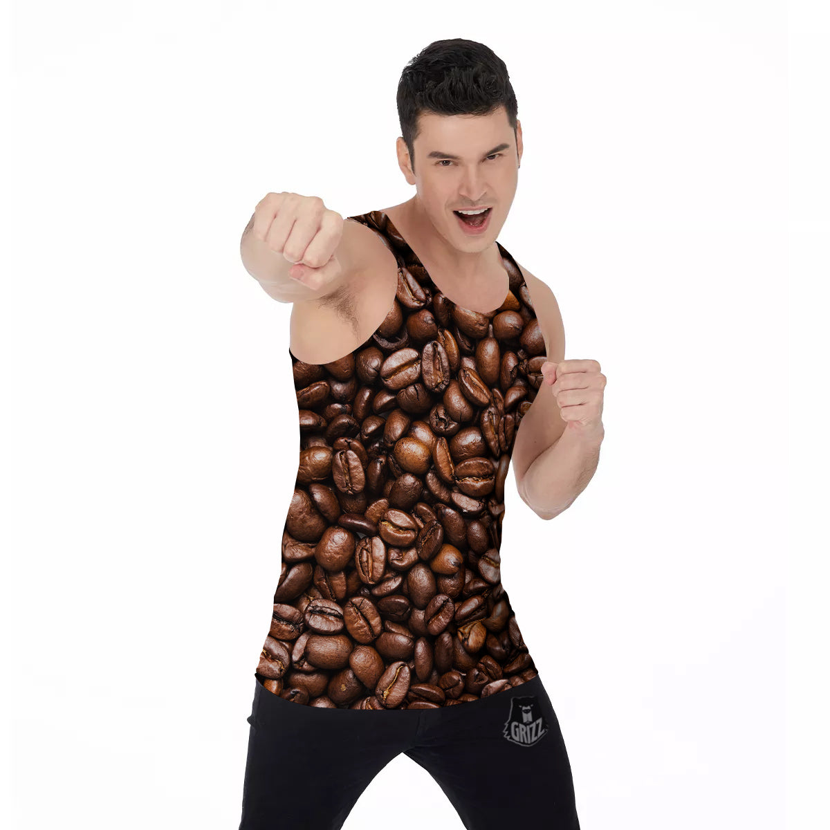 Coffee Beans Print Men's Tank Top-grizzshop