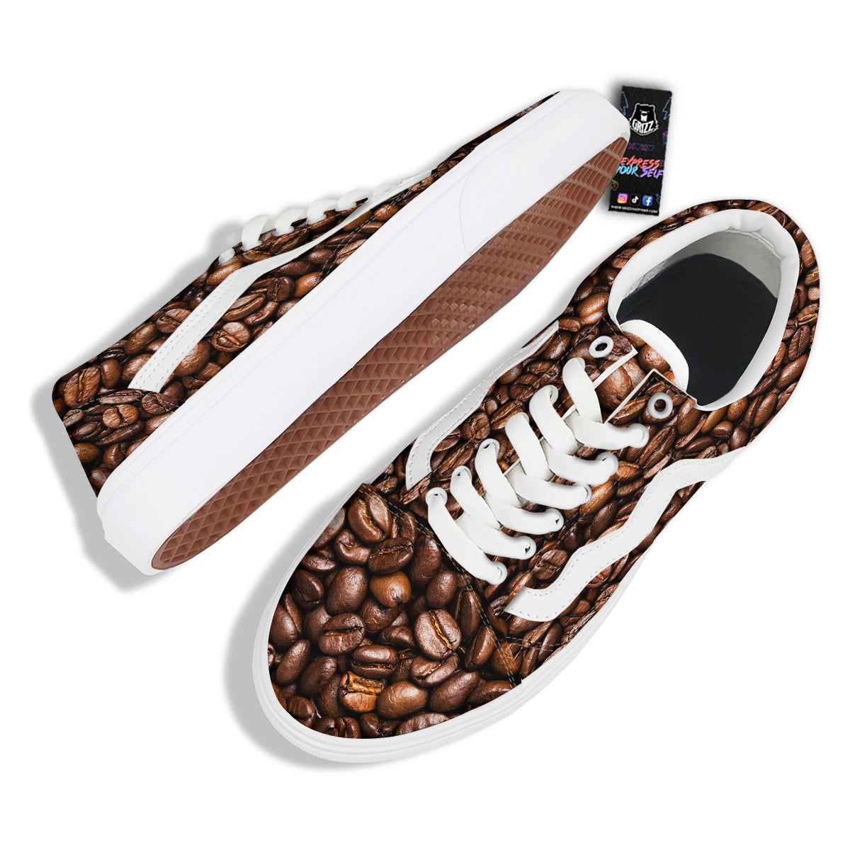 Coffee Beans Print Skate Shoes-grizzshop