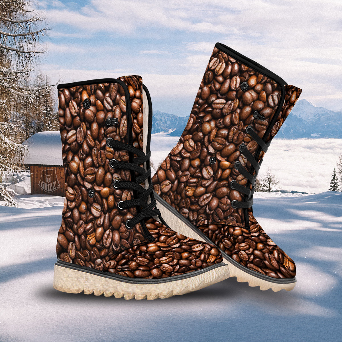 Coffee Beans Print Snow Boots-grizzshop