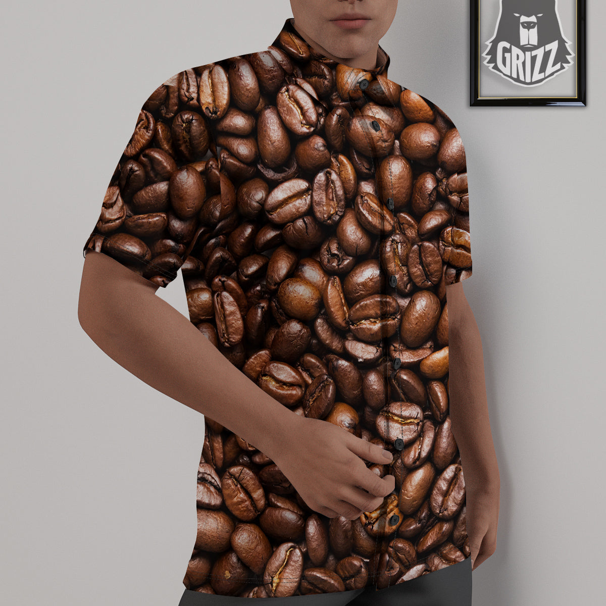 Coffee Beans Print Untucked Shirts-grizzshop