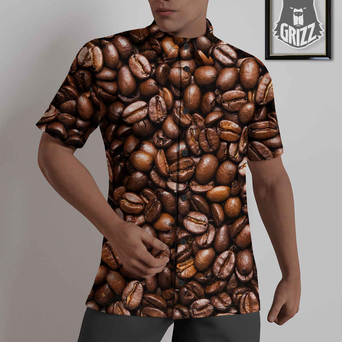 Coffee Beans Print Untucked Shirts-grizzshop