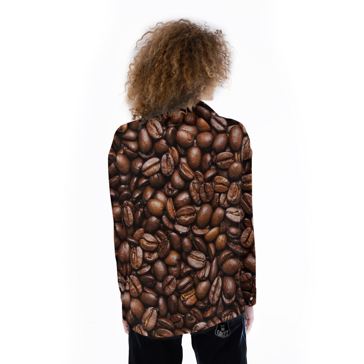 Coffee Beans Print Women's Long Sleeve Shirts-grizzshop