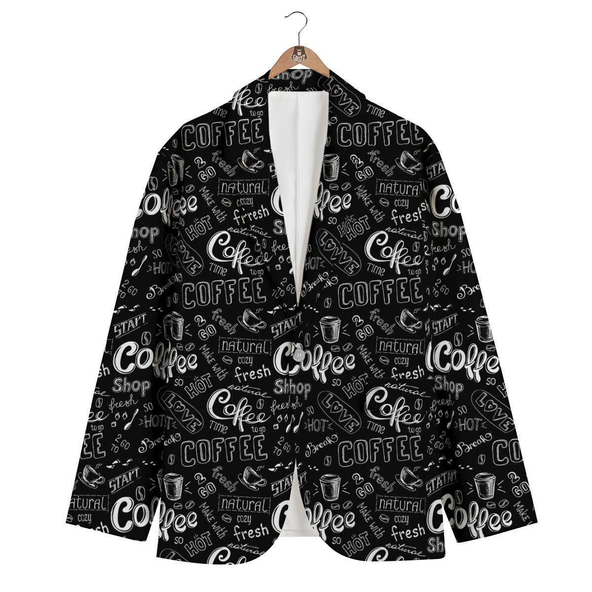 Coffee Black Pattern Print Men's Blazer-grizzshop