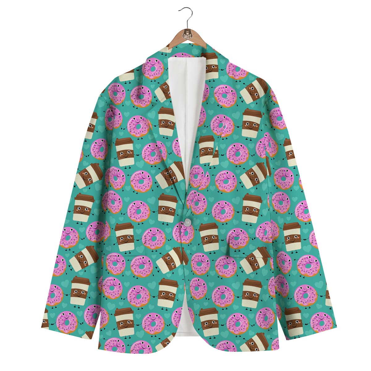 Coffee Donut Pattern Print Men's Blazer-grizzshop