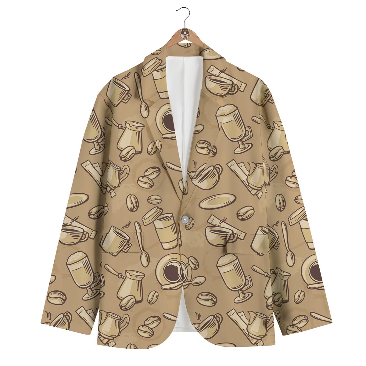 Coffee Pattern Print Men's Blazer-grizzshop