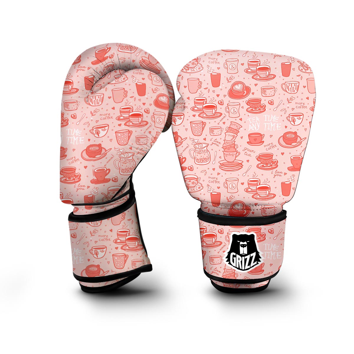 Coffee Pink Pattern Print Boxing Gloves-grizzshop