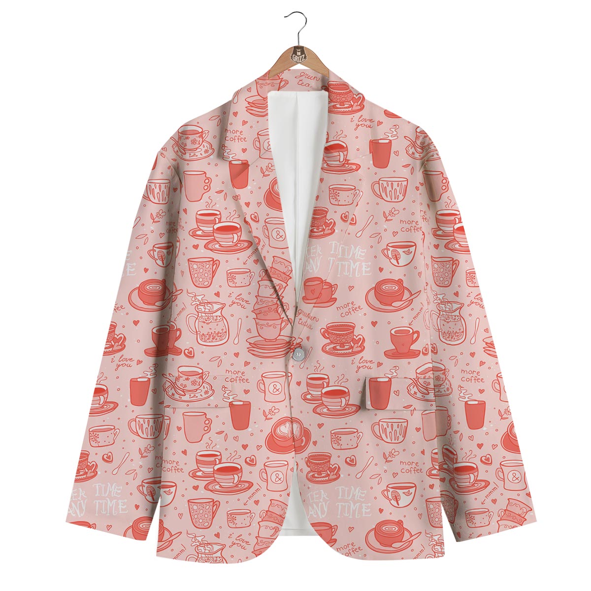 Coffee Pink Pattern Print Men's Blazer-grizzshop